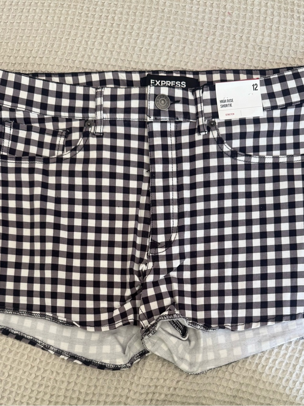 Express Black and White Gingham High-Waist Shorts